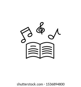 Music lesson book notes icon. Element of school icon