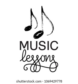 Music lessons logo. Hand drawn music note, vector illustration