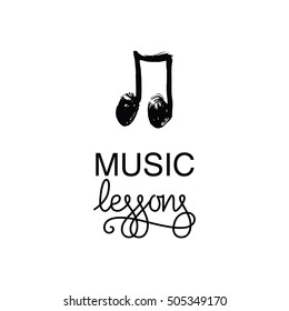 Music lessons logo for music school. Music lessons logotype.
Music background. Hand drawn music note vector illustration.