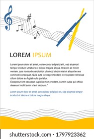 Music letter graphic with notes and transverse flute in vector quality.