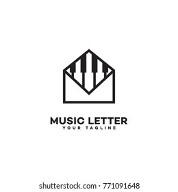 Music letter logo template design in outline style. Vector illustration.