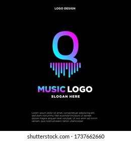 Music Letter logo template. Letter Q. Vector Illustration. music logo design inspiration. music icon design template.