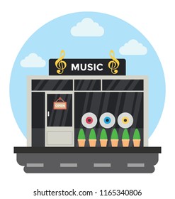 Music library with the musical instruments on a roadside 