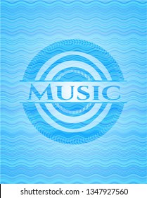Music light blue water style badge.