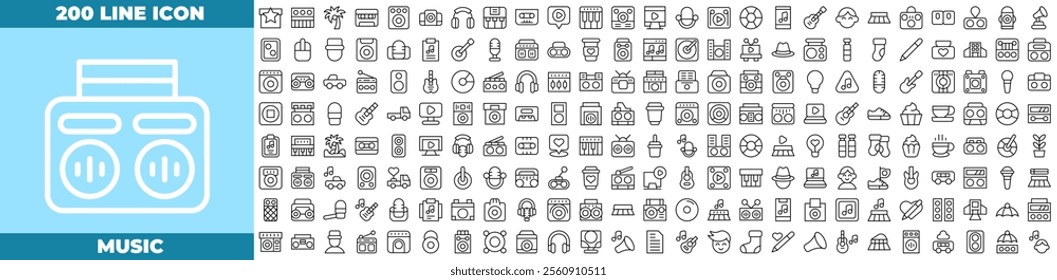 Music Line Editable Icons set. Vector illustration in modern thin line style of music icons: Guitar, play, music note, sound, headphones, mic, etc