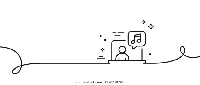 Music line icon. Continuous one line with curl. Studio record sign. Listen audio symbol. Music single outline ribbon. Loop curve pattern. Vector