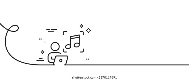 Music line icon. Continuous one line with curl. Studio record sign. Listen audio symbol. Music single outline ribbon. Loop curve pattern. Vector