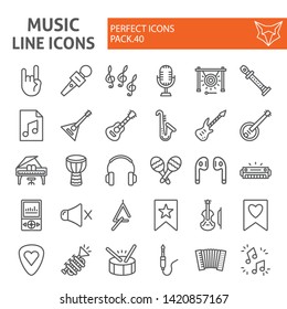 Music line icon set, musical instruments symbols collection, vector sketches, logo illustrations, audio equipment signs linear pictograms package isolated on white background, eps 10.