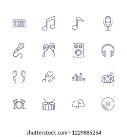 Music line icon set. Note, headphone, drum. Audio concept. Can be used for topics like musical instrument, sound hardware, concert