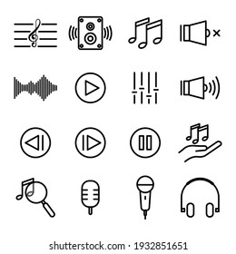 Music Line Icon Set. Simple Illustration. Mobile Concept App Icon And Web Design. Editable Stroke. Design Template Vector