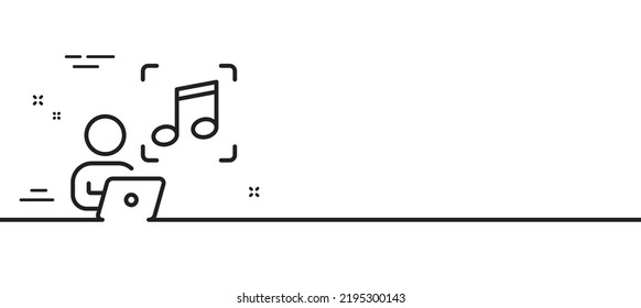 Icono de línea musical. Signo de registro de Studio. Escuche el símbolo de audio. Fondo mínimo de la ilustración de línea. Banner de patrón de icono de línea musical. Concepto de plantilla web blanca. Vector