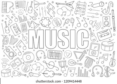 Music from line icon with word. Linear vector pattern. Vector illustration