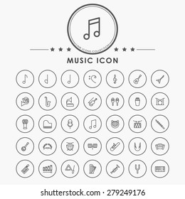 music line icons with circle button
