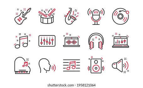 Music line icons. Guitar, Musical note and Headphones. Jazz saxophone linear icon set. Linear set. Quality line set. Vector