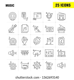 Music Line Icons Set For Infographics, Mobile UX/UI Kit And Print Design. Include: Music, Play, File, Data, Music, Play, Setting, Gear, Icon Set - Vector