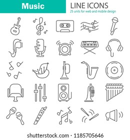 Music line icons set for web and mobile design