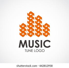 Music of line sound abstract vector and logo design or template entertainment business icon of company identity symbol concept
