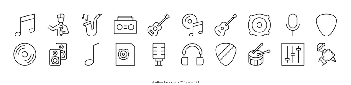 Music Linear vector icons collection. Editable stroke. Simple linear illustration for web sites, newspapers, articles book