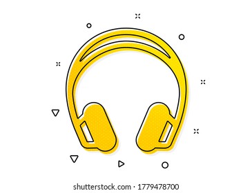 Music listening device sign. Headphones icon. DJ or Audio symbol. Yellow circles pattern. Classic headphones icon. Geometric elements. Vector