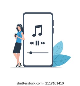 Music listening. Online music service. Colored flat vector illustration.