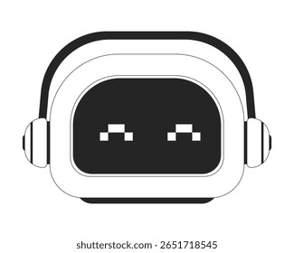 Robô de audição de música com fones de ouvido personagem de linha 2D. Entretenimento AI companheiro diversão. Mascote técnico. Tecnologia robótica isolada vetor tinta contorno personagem. Ilustração de ponto monocromático
