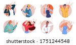 Music listening. Smiling men and women listening to music on smartphone, dancing, singing song, relaxing and having fun set. Music lovers wearing headphones and enjoying modern audio sound collection