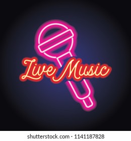 music and live music logo with neon light effect. vector illustration