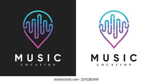 Music location logo design with modern concept Premium Vector