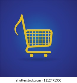 Music logo. Basket for purchases in the form of a musical note. A music shop. Sound icon. Concept supermarket shopping. Vector design illustration.