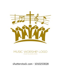 Music logo. Christian symbols. Believers in Jesus sing a song of glorification to the Lord