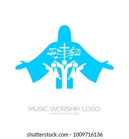 Music logo. Christian symbols. Musical Worship in Christ Jesus