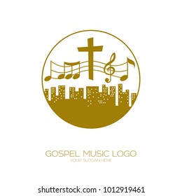 Music logo. Christian symbols. People of all nations and nationalities sing a song of worship to God.