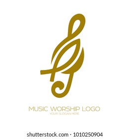 Music logo. Christian symbols. Treble clef and fish