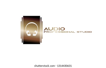 Music Logo concept DJ Logo, recording studio company emblem, White  background and gold font and logo