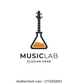 music logo concept with guitar and laboratory glassware element.