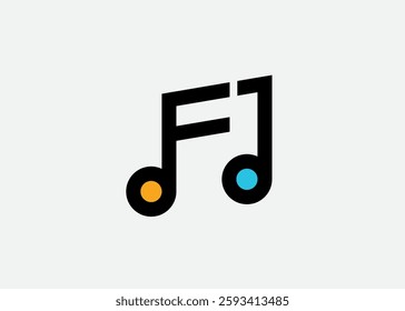 Music logo concept with two musical notes in an F J letter shape.