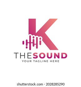 Musik-Logo. Creative Letter K Trendy Design Logo Konzept mit Sound Wave Vektorgrafik.