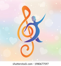 Logo musical con fondo de baile tranquilo Diseño de entretenimiento musical Logotipo creativo Treble Clef Notation oriental 