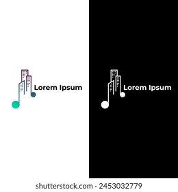 music logo design concept.design logo of music notes and apartmen