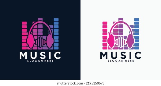 music logo design with creative concept premium vector