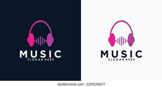 music logo design with creative concept premium vector