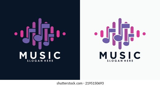 music logo design with creative concept premium vector