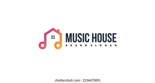 Music logo design with creative element house concept Premium Vector