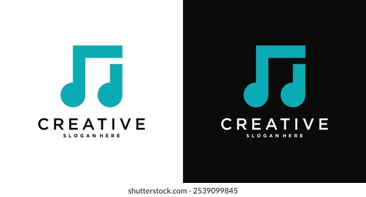 Design de logotipo de música, conceito criativo moderno. Vetor Premium