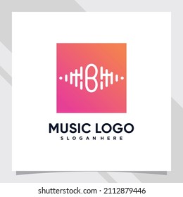 Music logo design initial letter b with negative space concept