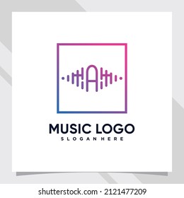 Music logo design initial letter a with line art and square concept