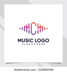 Music logo design initial letter c with line art and creative concept