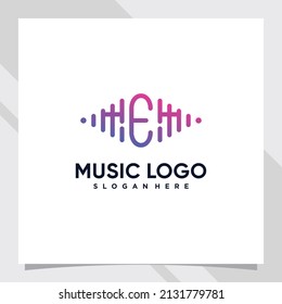 Diseño de logotipo de música letra e inicial con diseño de línea y creativo