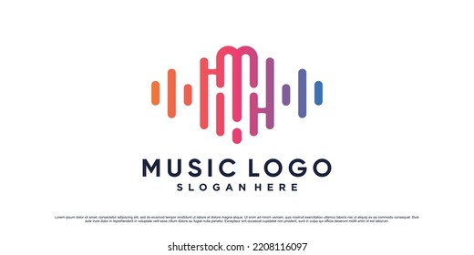 Music logo design initial letter m for audio technology with wave element and creative concept