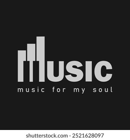 music logo design with the shape of the letter M resembling the shape of a keyboard or piano. suitable for classical music